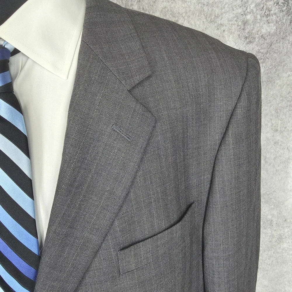 Joseph & Feiss Blazer Mens 46R Gray Herringbone‎ Sports Coat Pure New Wool 2 B